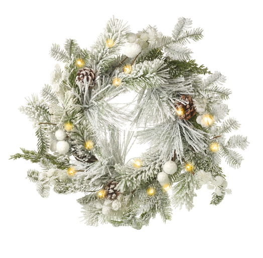 Half Rattan Led White Berry Snowy Wreath