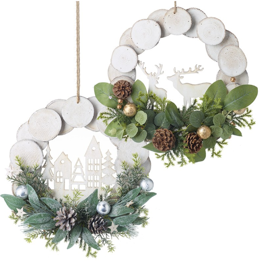 Hanging White Wreath With Festive Scenes