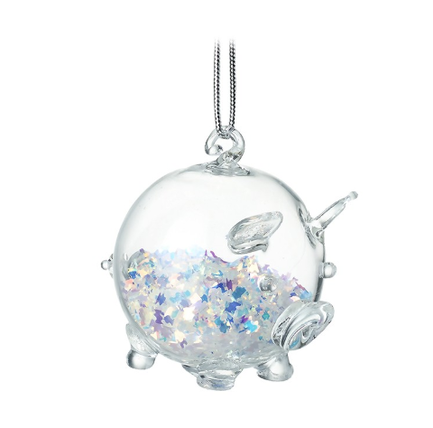 Hanging Glass Pig With Glitter Inside