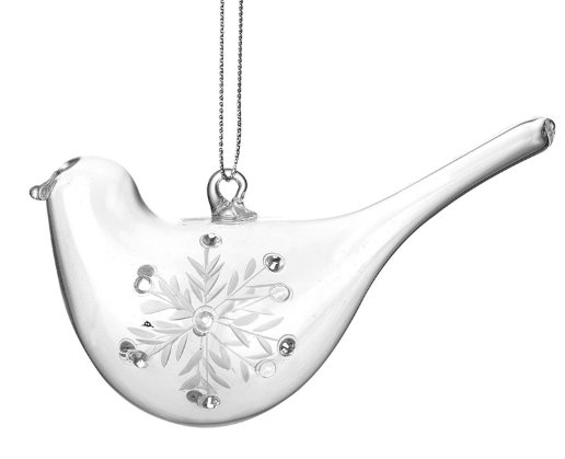 Glass Bird Hanger With Snowflake