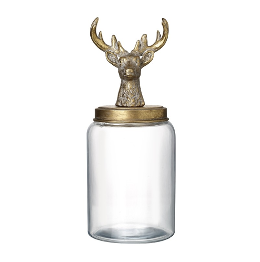 Antique Gold Stag Glass Jar