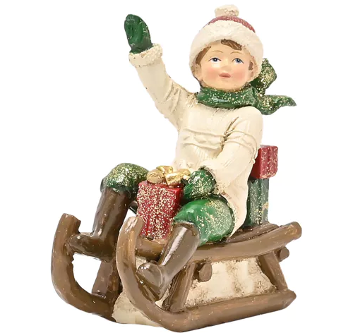 Victorian Boy On Sledge Figurine