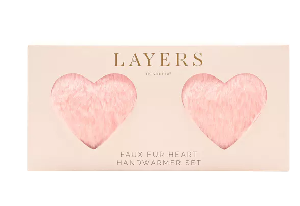 Sophia Layers Cosy Set Of 2 Furry Heart Hand Warmers - Blush Pink