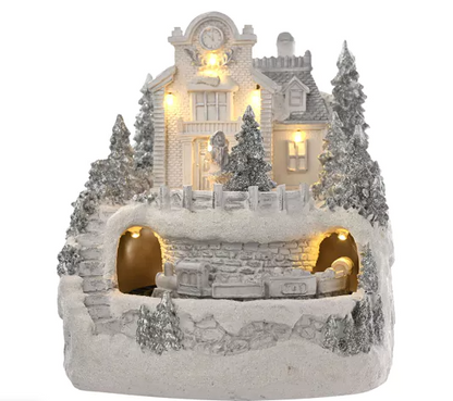 Christmas Village Scene with LED lights and Moving Train