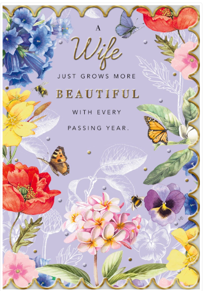 Floral Garden Wife Birthday Card