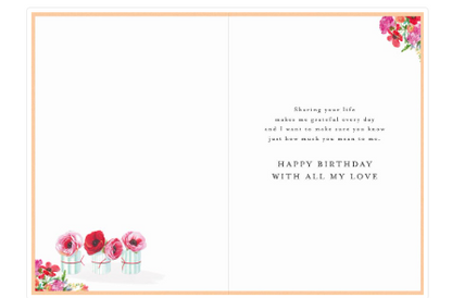 Wife Heart & Floral Birthday Card