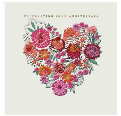 Celebrating your Anniversary Floral Heart Card