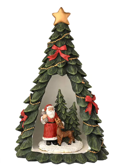 Regal Tidings Christmas Tree With Mini Santa Scene and LED
