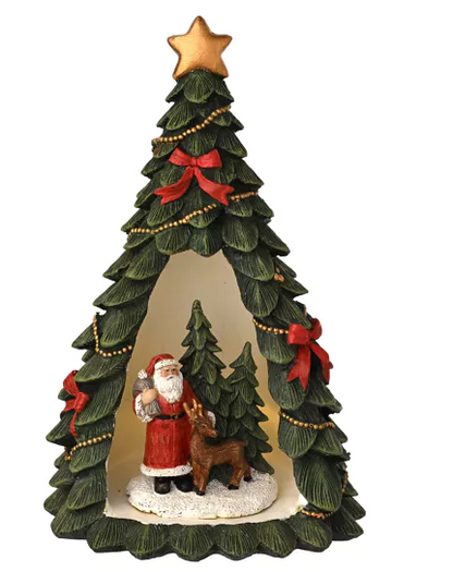 Regal Tidings Christmas Tree With Mini Santa Scene and LED