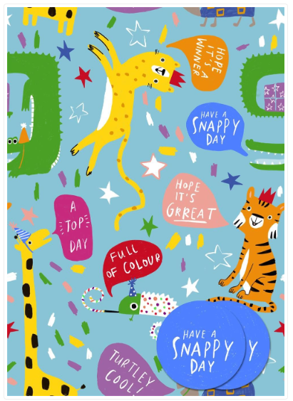 Animals Children's Party Gift Wrap - 2 Sheets, 2 Tags
