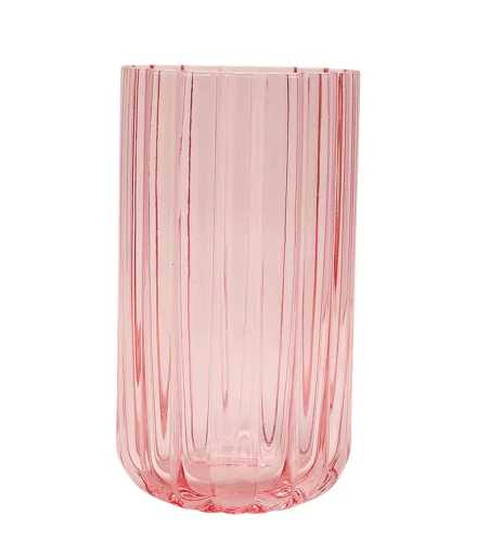 Set Of 2 Hestia Bright Pink Scalloped Glass Tumblers - Large