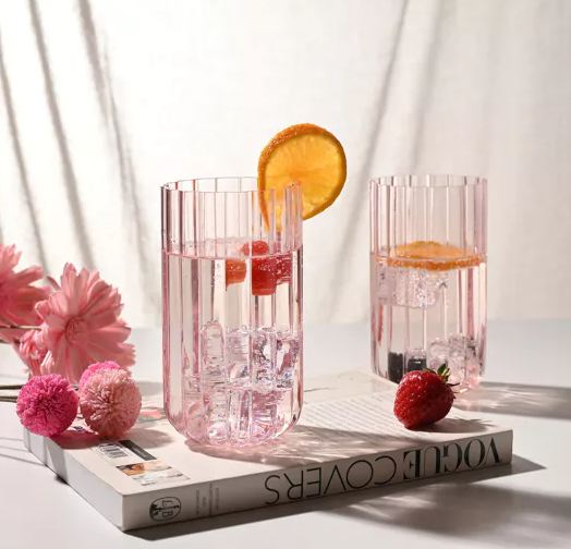 Set Of 2 Hestia Bright Pink Scalloped Glass Tumblers - Large