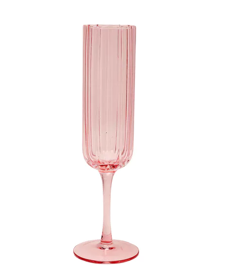 Set of 2 Hestia Bright Pink Scalloped Glass Champagne Flutes