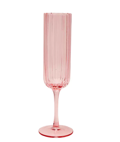 Set of 2 Hestia Bright Pink Scalloped Glass Champagne Flutes