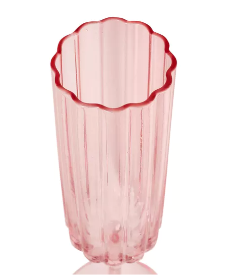 Set of 2 Hestia Bright Pink Scalloped Glass Champagne Flutes