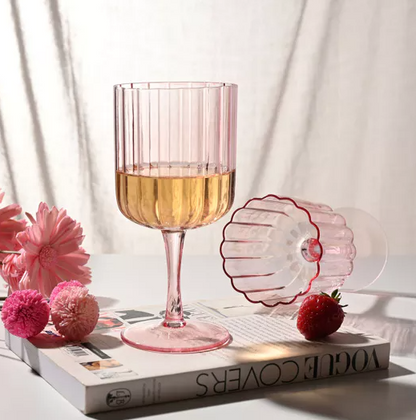 Set Of 2 Hestia Bright Pink Scalloped Wine Glass