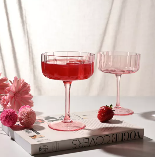 Set Of 2 Hestia Bright Pink Scalloped Martini Glass