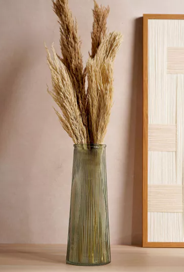 Hestia Ribbed Large Glass Vase - Green