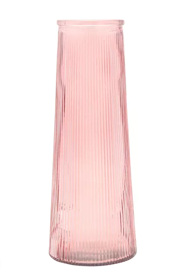 Hestia Ribbed Large Glass Vase - Pink