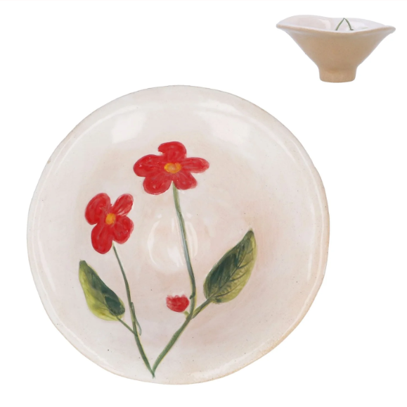 Gisela Graham Stoneware Snack Bowl - Meadow/Red Flower