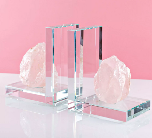 Estella Pink Rose Quartz Stone & Glass Bookends