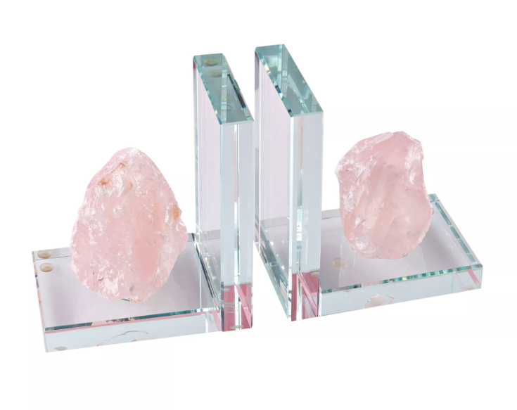 Estella Pink Rose Quartz Stone & Glass Bookends