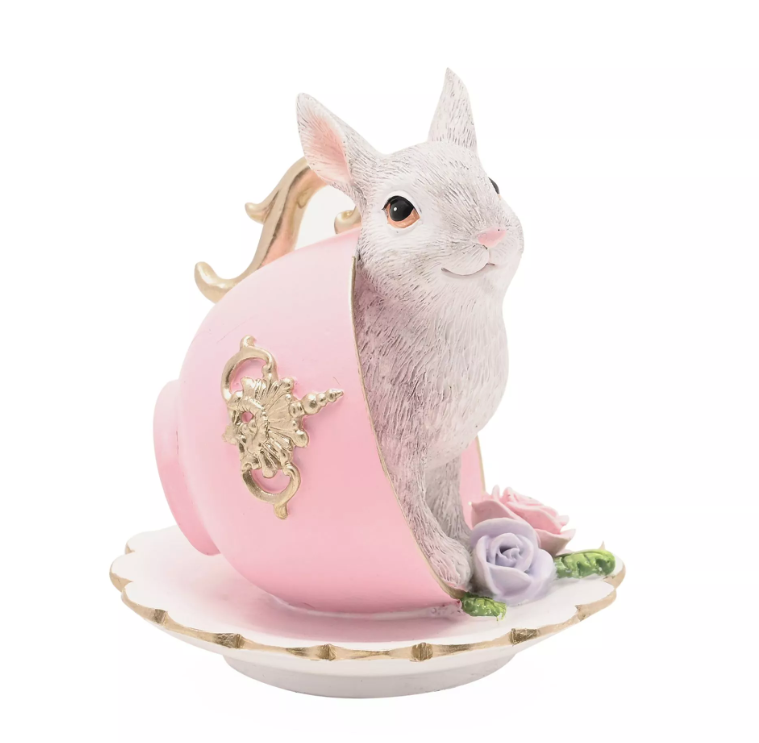 Vintage Easter Tea Cup Rabbit Figurine Pink