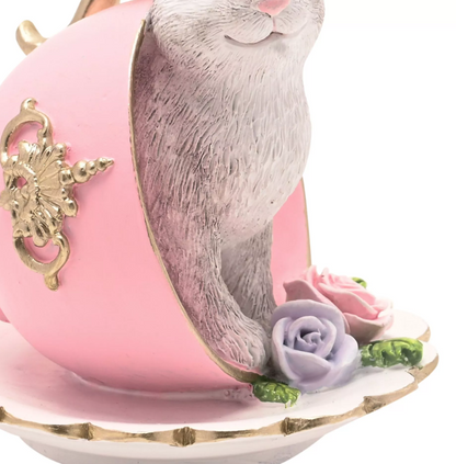 Vintage Easter Tea Cup Rabbit Figurine Pink