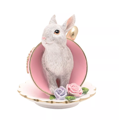 Vintage Easter Tea Cup Rabbit Figurine Pink