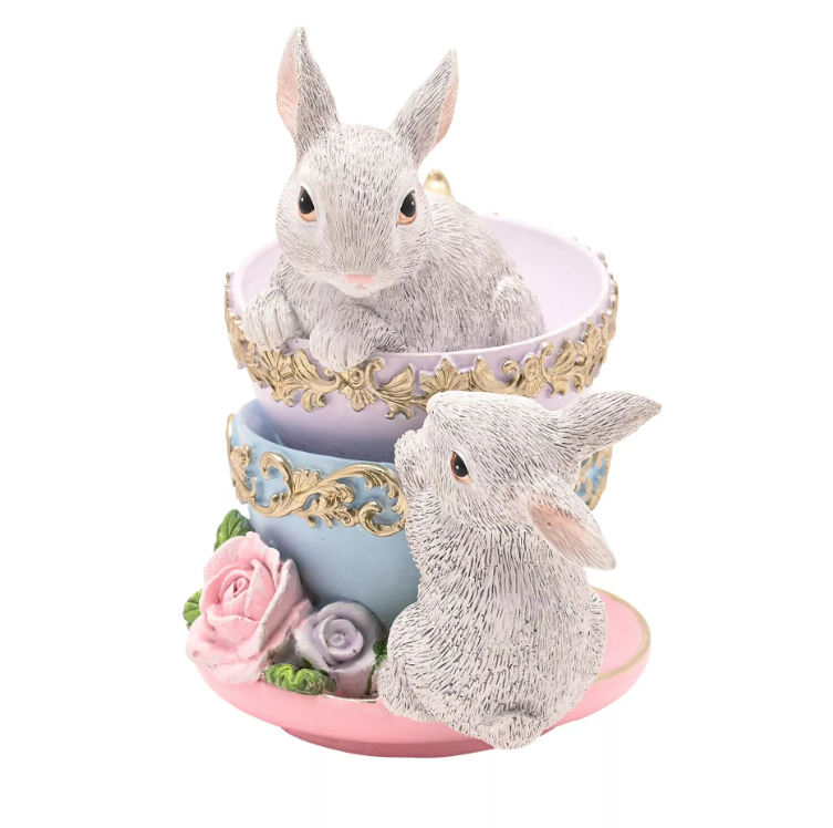 Vintage Easter Stacked Tea Cups & Rabbits Figurine