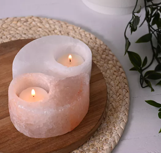 Yin and Yang Rock Salt Double Tea Light Holder