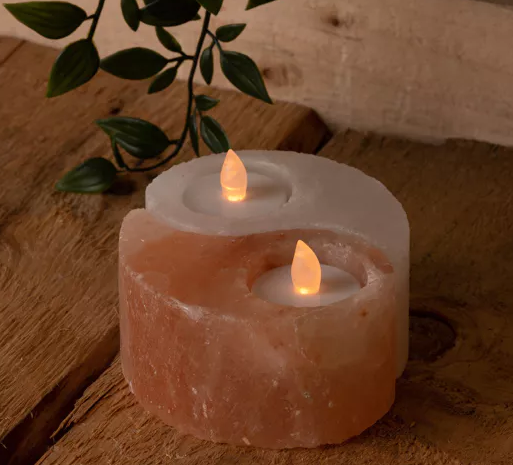 Yin and Yang Rock Salt Double Tea Light Holder