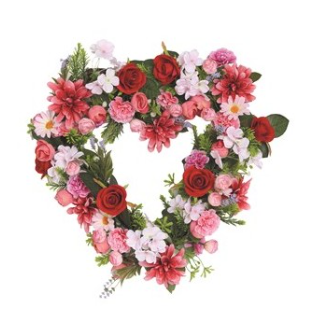 Pink Heart Shaped Wreath Rose Dahlia 45cm