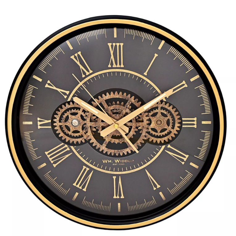 Wall Clock with Moving Gears Black and Gold