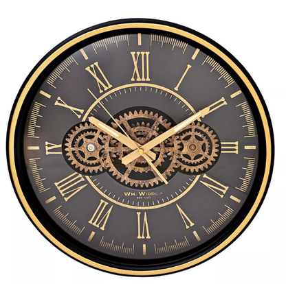 Wall Clock with Moving Gears Black and Gold