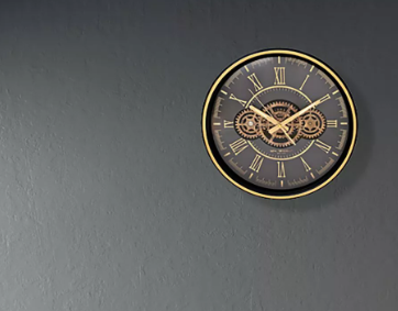 Wall Clock with Moving Gears Black and Gold
