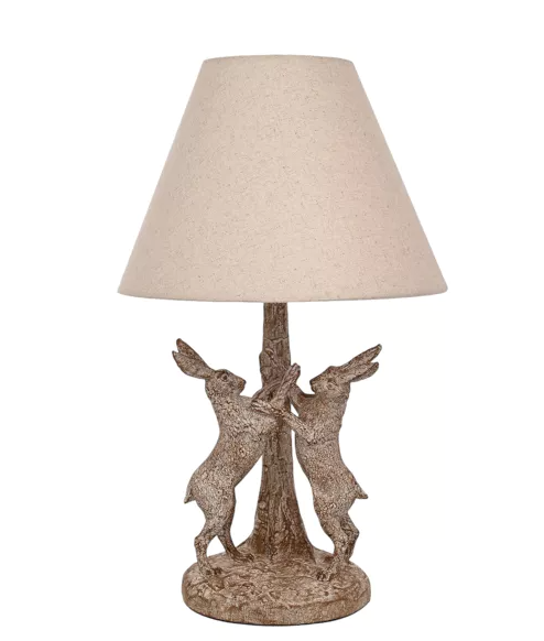 Hestia Wood Effect Hare Table Lamp With Natural Shade 17.5"