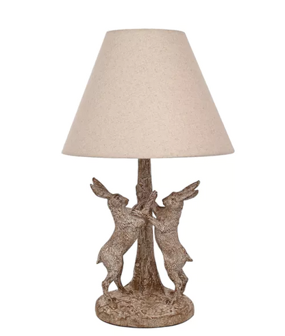 Hestia Wood Effect Hare Table Lamp With Natural Shade 17.5"