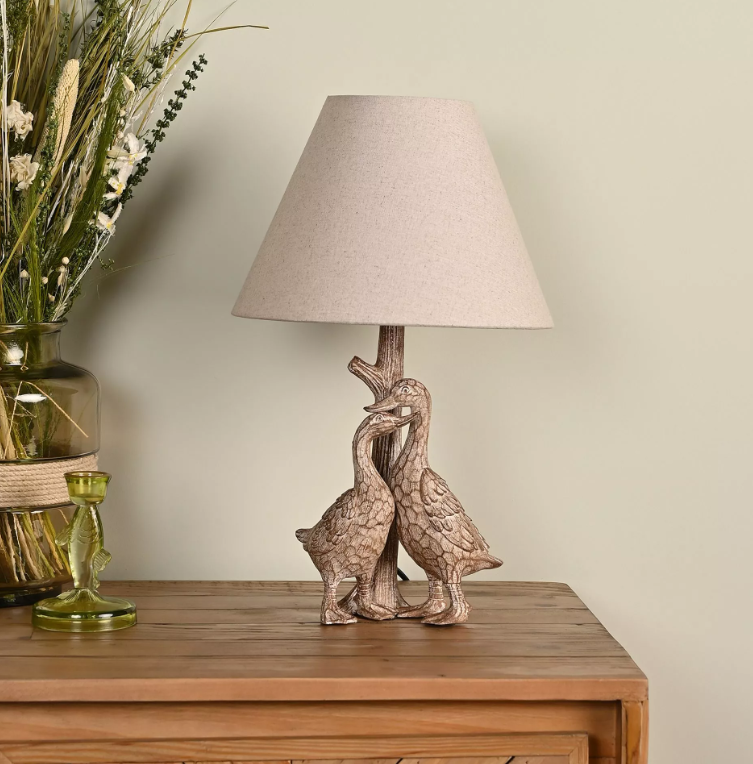 Hestia Wood Effect Resin Table Lamp 17"