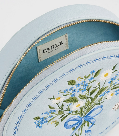 Fable Floral Bow Blue Embroidered Circle Bag