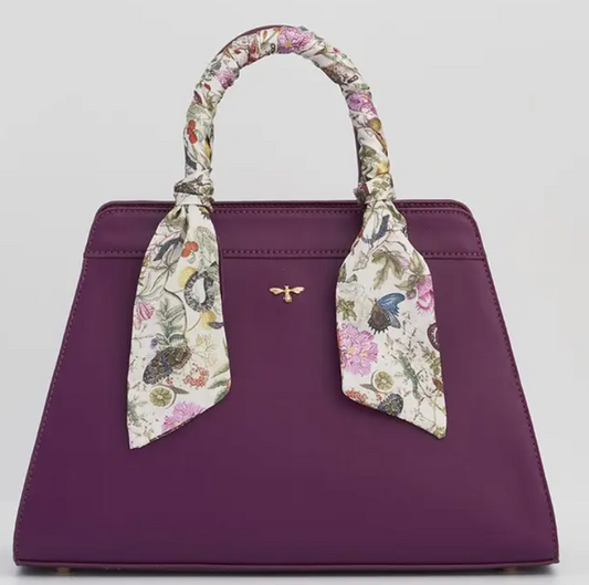 Fable Floral Engravings Large Plum Handbag