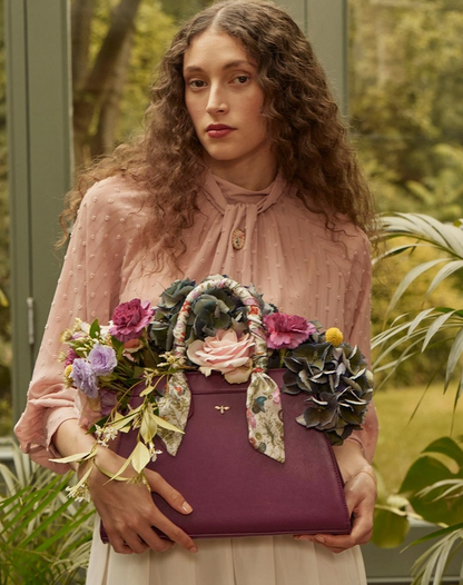 Fable Floral Engravings Large Plum Handbag