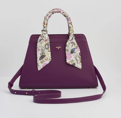 Fable Floral Engravings Large Plum Handbag