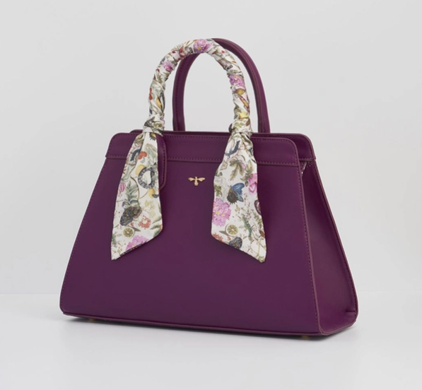 Fable Floral Engravings Large Plum Handbag