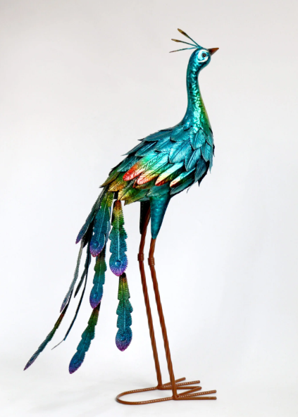 Tall Vibrant Peacock Garden Ornament