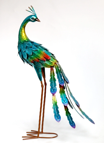 Tall Vibrant Peacock Head Back Garden Ornament