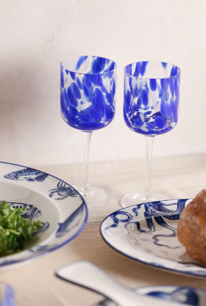 Hestia Blue Tortoise Shell Wine Glass Set of 2