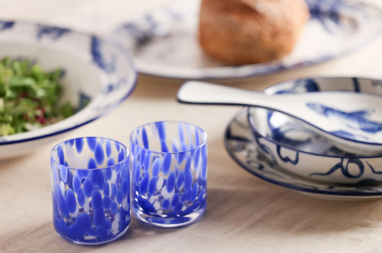 Hestia Blue Tortoise Shell Tumbler Glass Set of 2