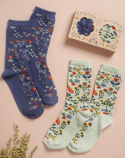 Set of 2 Sophia Lane Floral Ladies Sock Pairs