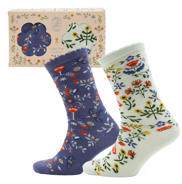 Set of 2 Sophia Lane Floral Ladies Sock Pairs